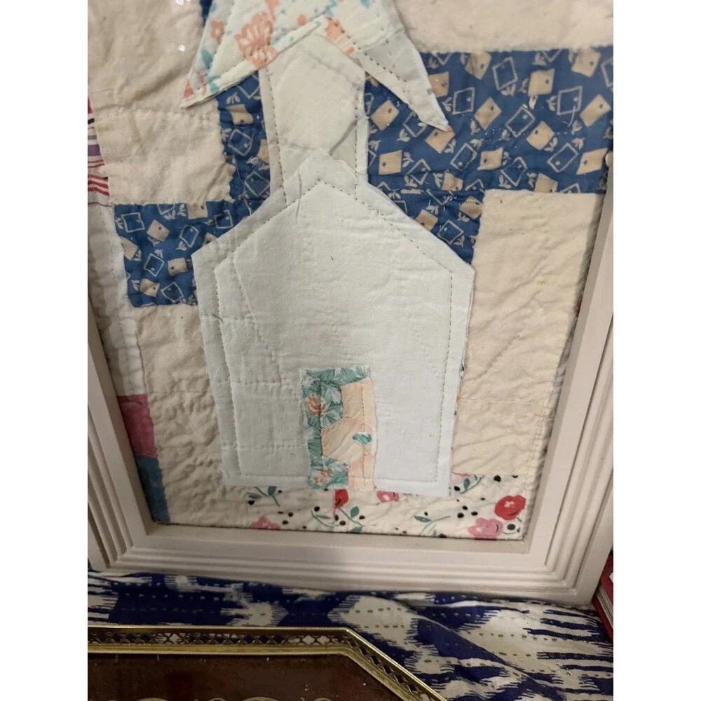 Framed Vintage Quilt Church Wall Art – Handmade One of a Kind